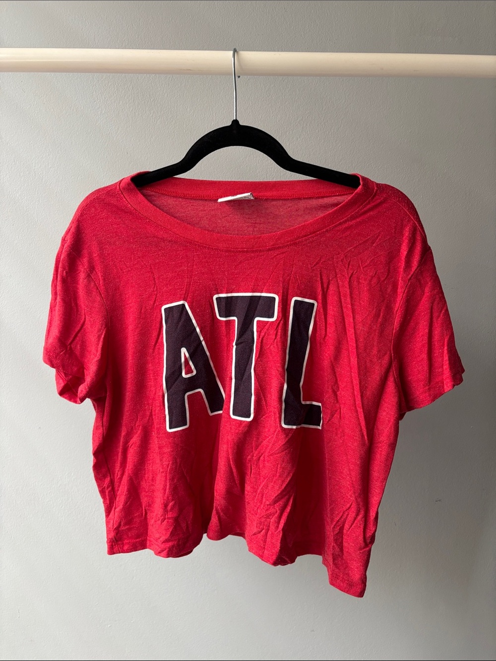 Women's Red ATL Graphic Crop Tee - Casual Crewneck Top